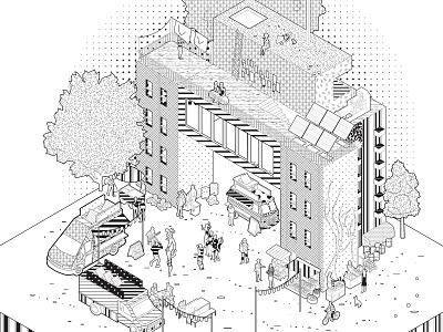 Food Market Block architecture architecture design architecture visualization axonometric branding city colourful concept design doodle drawing graphic illustration illustrator inspiration isometric landscape urban vector web