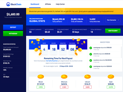 Blockchain Invest Dashboard bitcoin blockchain blockchain cryptocurrency coin crypto wallet deposit hyip invest investment wallet