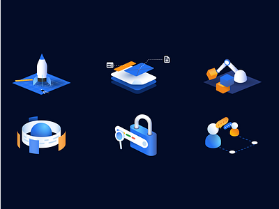 Temposweb - Illustration set 1 blue dark gradients illustration isometric isometric icons isometric illustration seo