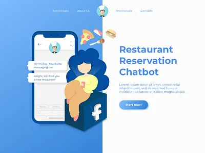Restaurant Reservation blue and white gradient color illustration minimal ui ui ux vector web website