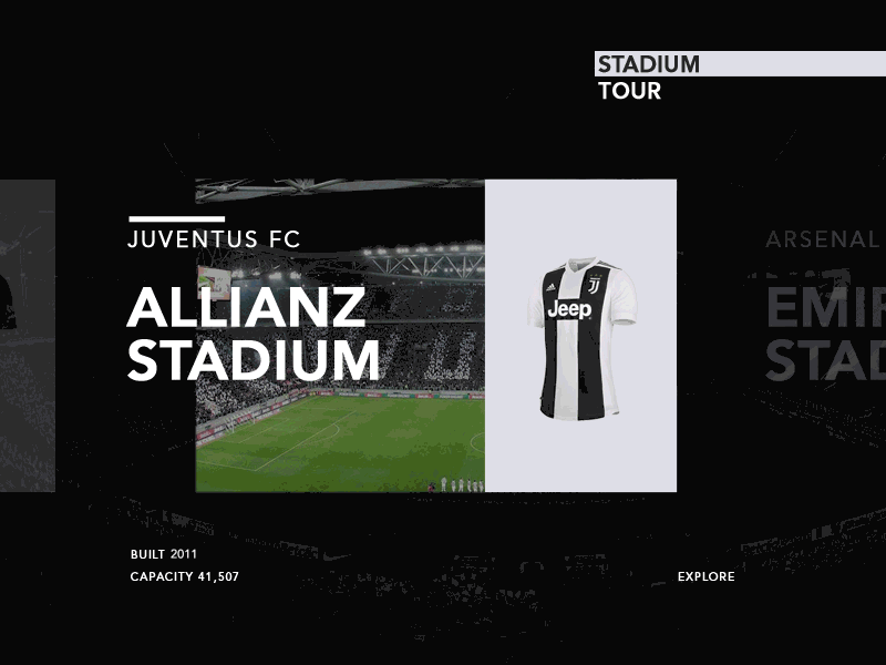 Stadium Tour animation arsenal barcelona design football interface juventus motion design soccer stadium ticket typography ui ux