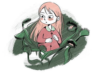 carnivorous plant children illustration digital drawing drawing girl illustration plant