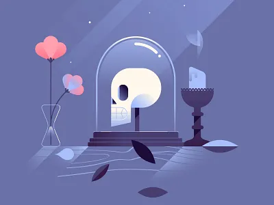 Vanité candle colors death flat flower glass minimalist skull smoke stillife vase