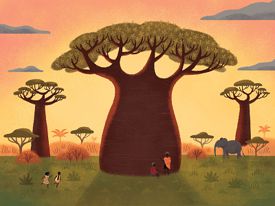 Baobab childrens book illustration landscape nature