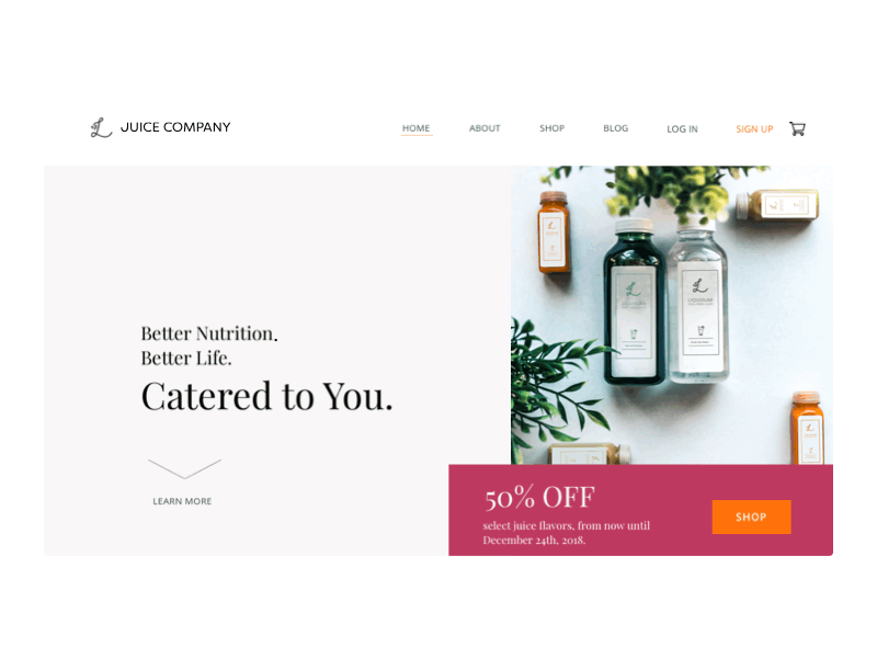 Juice Website - Announcement Exploration animated gif animated interface design interface juice juice bar mockup principle ui ui practice ui ux uipractice user interface ux ux ui design ux ui mockup web design web ui