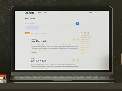 AhhLife - Archive journal listing pagination search summary tagging tags webapp