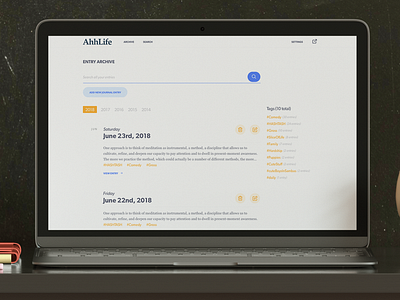 AhhLife - Archive journal listing pagination search summary tagging tags webapp