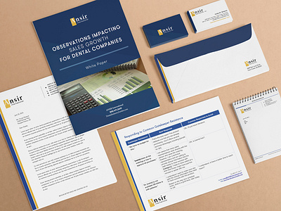 Ansir International Stationery blue and gold business card corporate branding dentist design envelope layout letterhead memo presentation sales stationery typography white paper