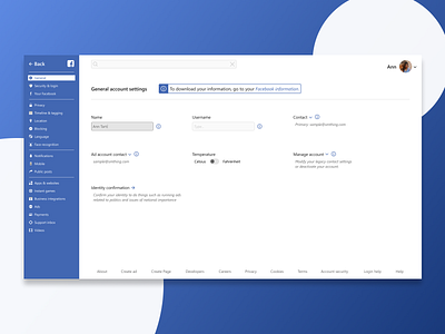 Facebook settings redesign 007 branding dailyui design figma figmadesign flat ui ux web website