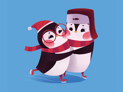 Penguins animal cartoon character christmas cute illustration penguins