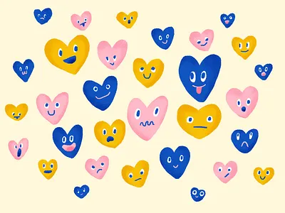 E•MO•TION hearts with faces illustration
