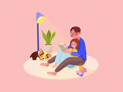 happiness boy dog girl graphic home illustration read warm and sweet