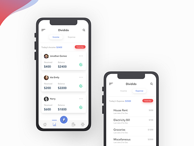 Dividido app ui cards expense expense share app income navigation shadow share exp share expense split ui ux