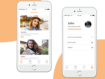 Hire A Friend design hire me home screen icons design social app ui ux
