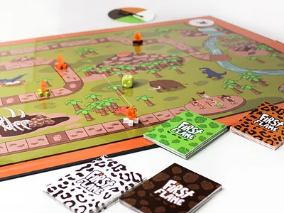 First Flame boardgame cards caveman fire flame game green illustration kid orange vector
