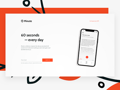 Minute 🦉 Landing Page art branding illustration japanese journal landing page mindfulness minimal phone sign up startup ui website