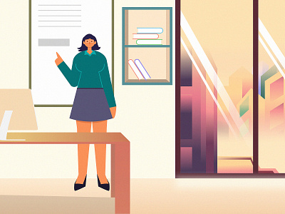 Woman Illustration building city cityscape classroom colorful illustration lady teacher window woman