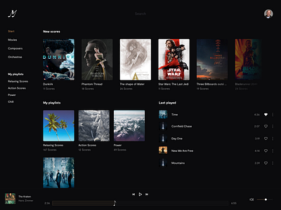 Moviescores dark design invision studio invisionstudio movie music soundtrack ui ux