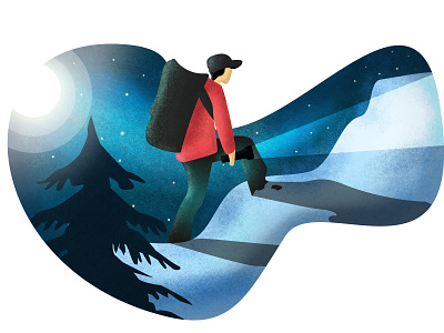 Road to the frozen peak 2d design dribbble flat flatillustration illustration moon snow walking winter