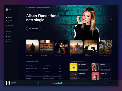 Music player dark design music player ui vector web