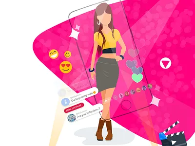 Live Streaming Illustration app art cartoon chat app clean color emoji film girl hair styles hip curve illustration art like pink twinkle