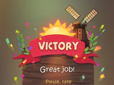 Victory popup button game icon illustration logo mill popup tape ui victory win wood