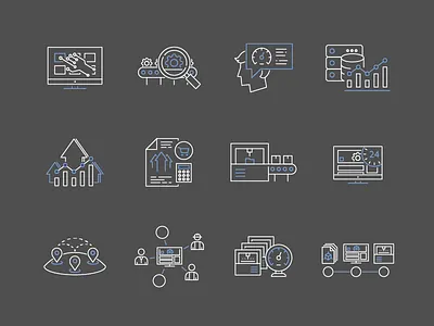 3D Printing Workflow Icons - Dark 3d printing dark dark background design icon icons icons set outline vector workflow
