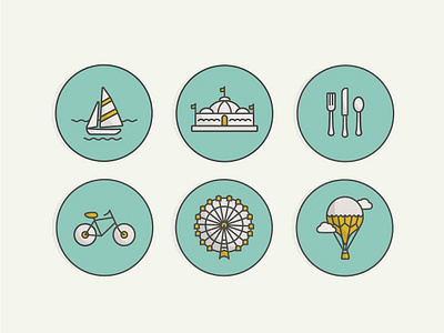 Tour Icons bicycle ferris wheel icon sailboat vector