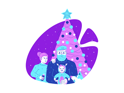 Family Time child christmas christmas tree dog graphic design illustration line man minimal retro simple woman