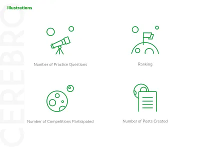 Cerebro - Illustrations branding cerebro competition design figma green icon icons icons design icons set illustration illustrator minimal profile sdslabs space theme design ui ux website
