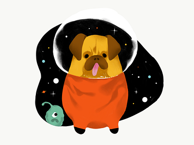 Pug in Space adobe dog illustration ipad