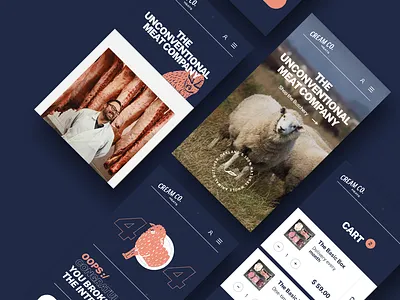 Cream Co. Meats butcher california ecommerce figma meat mobile design navy orange sheep shopify ui ux