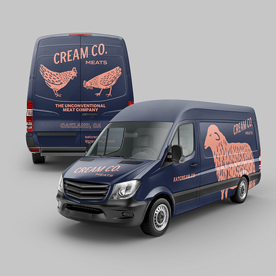 Cream Co. Meats branding butcher chicken illustration meat merch navy orange sheep truck wrap