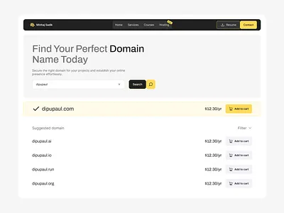 Domain Checker & Marketplace – Modern UI Design buy domain online design system domain domain availability domain checker domain extensions domain finder domain marketplace domain name generator domain registration domain search finder minimal ui modern dashboard product design saas ui ui ux ui ux design web design website domains