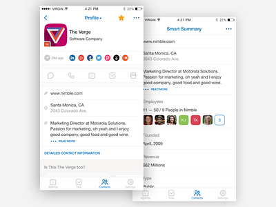 Nimble – smart contact summary app crm ios iphone profile ui ux