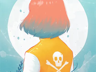 Skull art character design colorful design digital art digital painting drawing for hire girl illustration illustrator jacket painting yellow