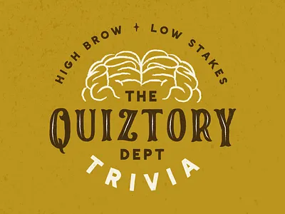 The Quiztory Dept badge brain crest design logo seal textured trivia typography