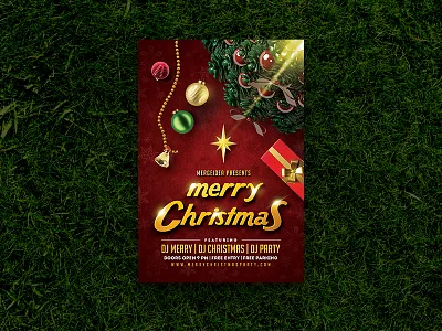 Merry Christmas Party Flyer christmas christmas eve december event flyer flyer template gifts glitter gold holiday merry christmas ornaments party flyer photoshop template poster santa snow star warm winter xmas