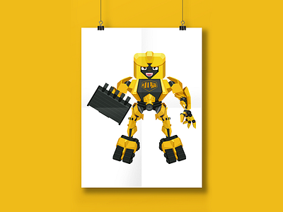 Xiao Yi cartoon excavator illustration menchanical robot yellow