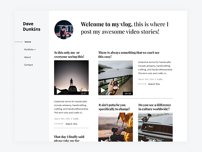 A Vlogging Site Concept Design - Day 2 Of Daily Design blog design flat typography ui website wordpress