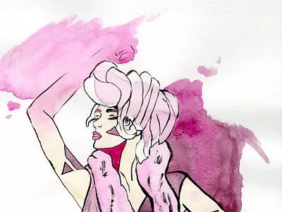 Lady In Pink breast cancer awareness design geometic illustration illustration art inks paint pink sumi ink water color watercolor