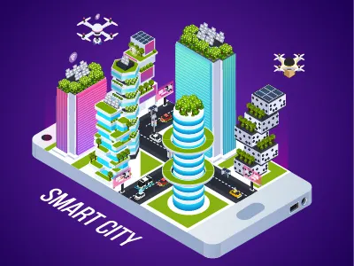 Smart City buiding design illustration isometric isometric illustration smart city vector