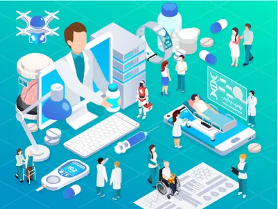 Mobile health character design illustration isometric isometric illustration people vector