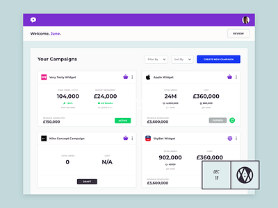 DEC 18: Converse - Your Campaigns advertising campaigns dashboard design internal tool press simple ui ux web