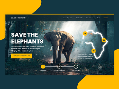 Save The Elephants africa app application design elephant elephants illustration landing landing page ux ux design website website concept