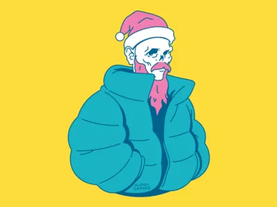 Happy Winter blue color design flat illuatration line scull winter yellow