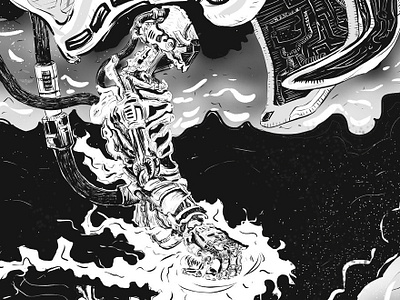 Android 012 black and white characterdesign comic art cyborg illustration metallic robot spaceship