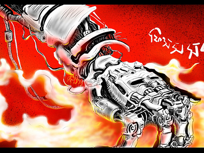 The Hand comic art cyborg hand illustration metallic smoke