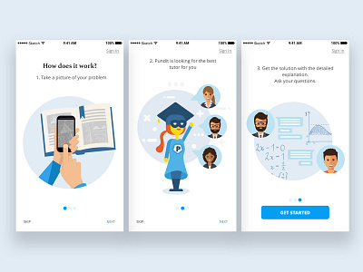 Pundits Onboarding application cards math mobile onboarding skip smart study smartkids study studycase tutor ux process ux ui design uxd