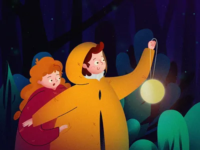 Explore with you boy cartoon character children forest girl illustration man plant scenery women